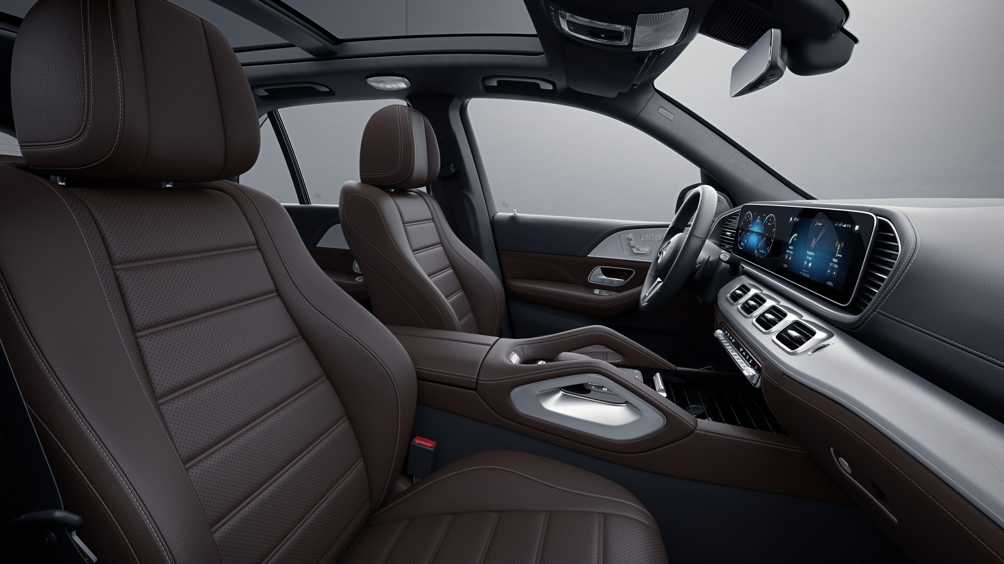 Habitacle de la Mercedes GLE -  Sellerie  Cuir Rough  cuir marron expresso noir