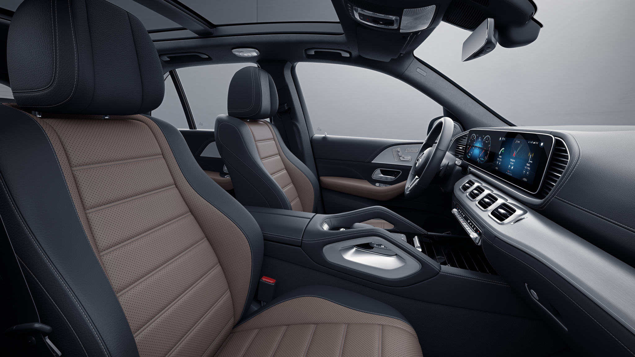 Habitacle de la Mercedes GLE -  Sellerie  Cuir Rough cuir bicolore - marron tartuffe  noir 