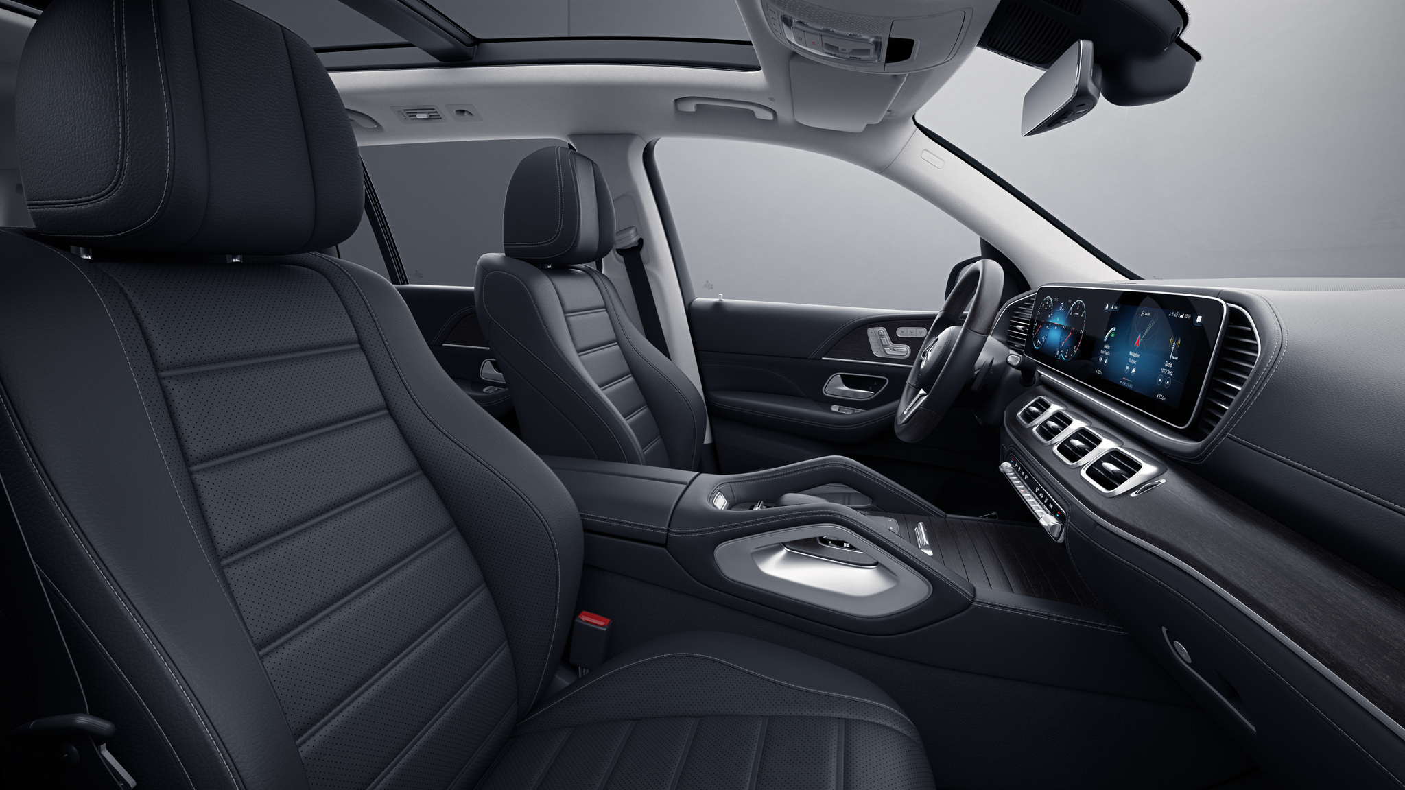 Habitacle de la Mercedes GLS avec une sellerie cuir Noir