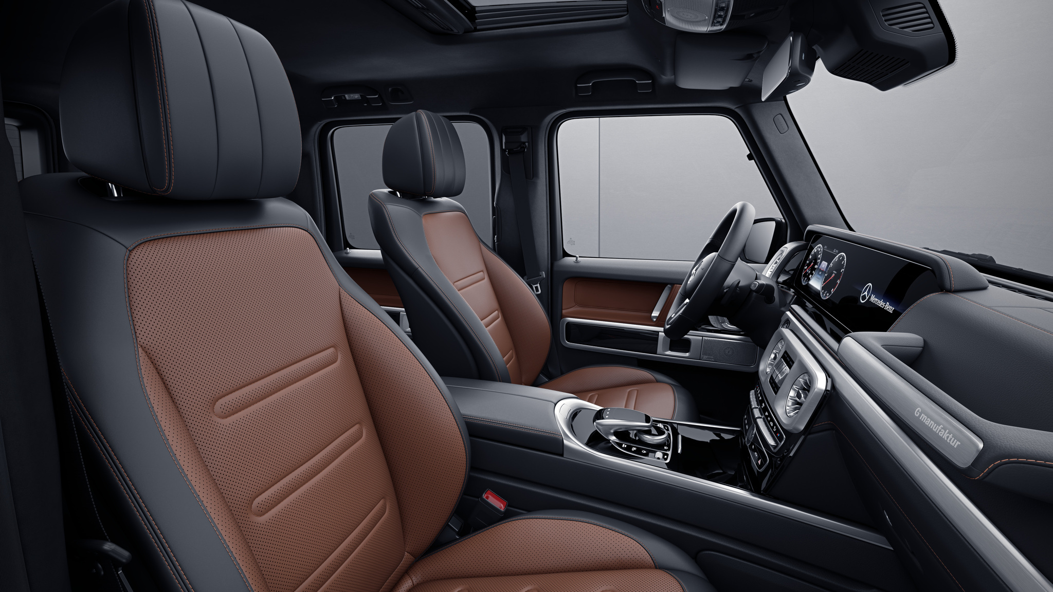 Habitacle de la Mercedes Classe G, Cuir Nappa bicolore G manufaktur - Marron cuir noir 