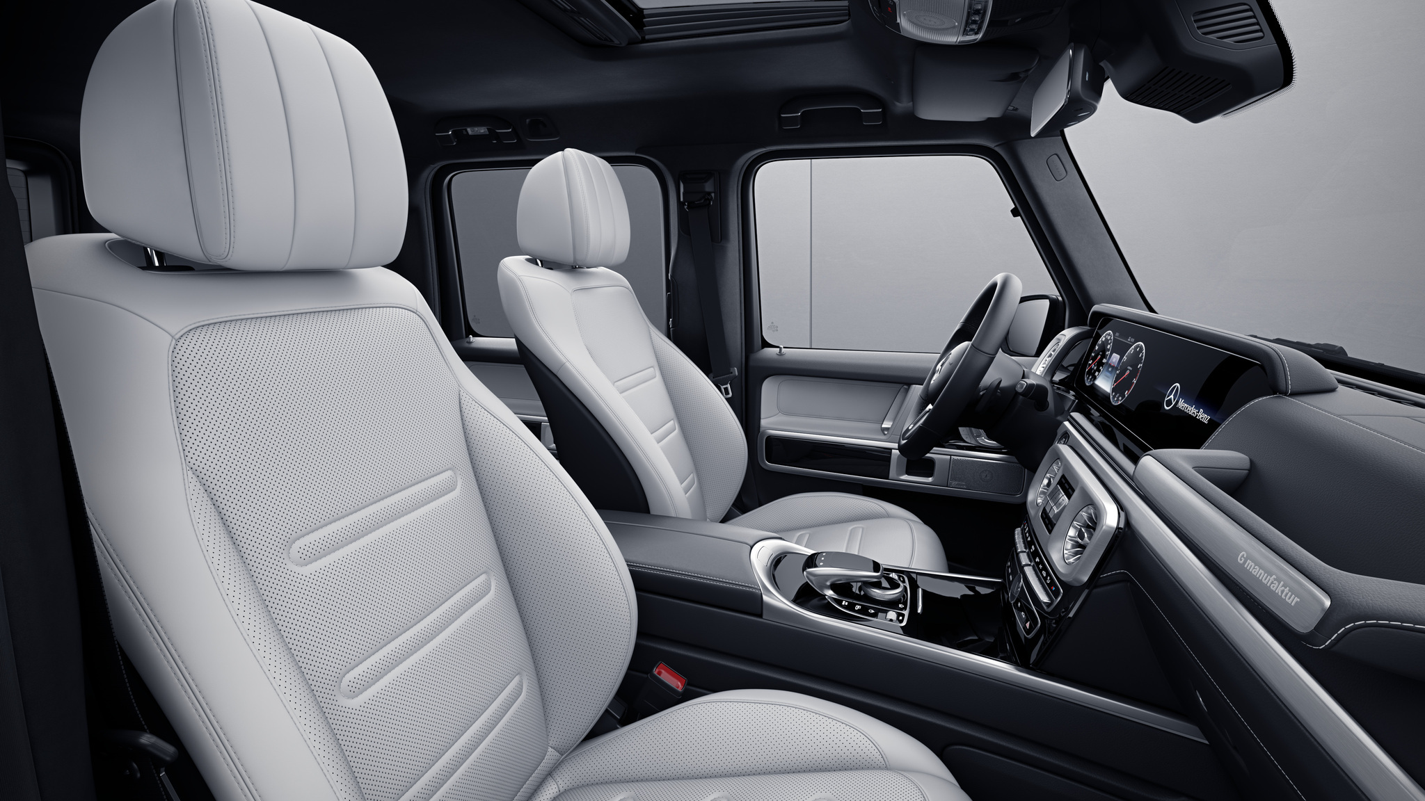 Habitacle de la Mercedes Classe G type Cuir Nappa G manufaktur - Blanc platine 