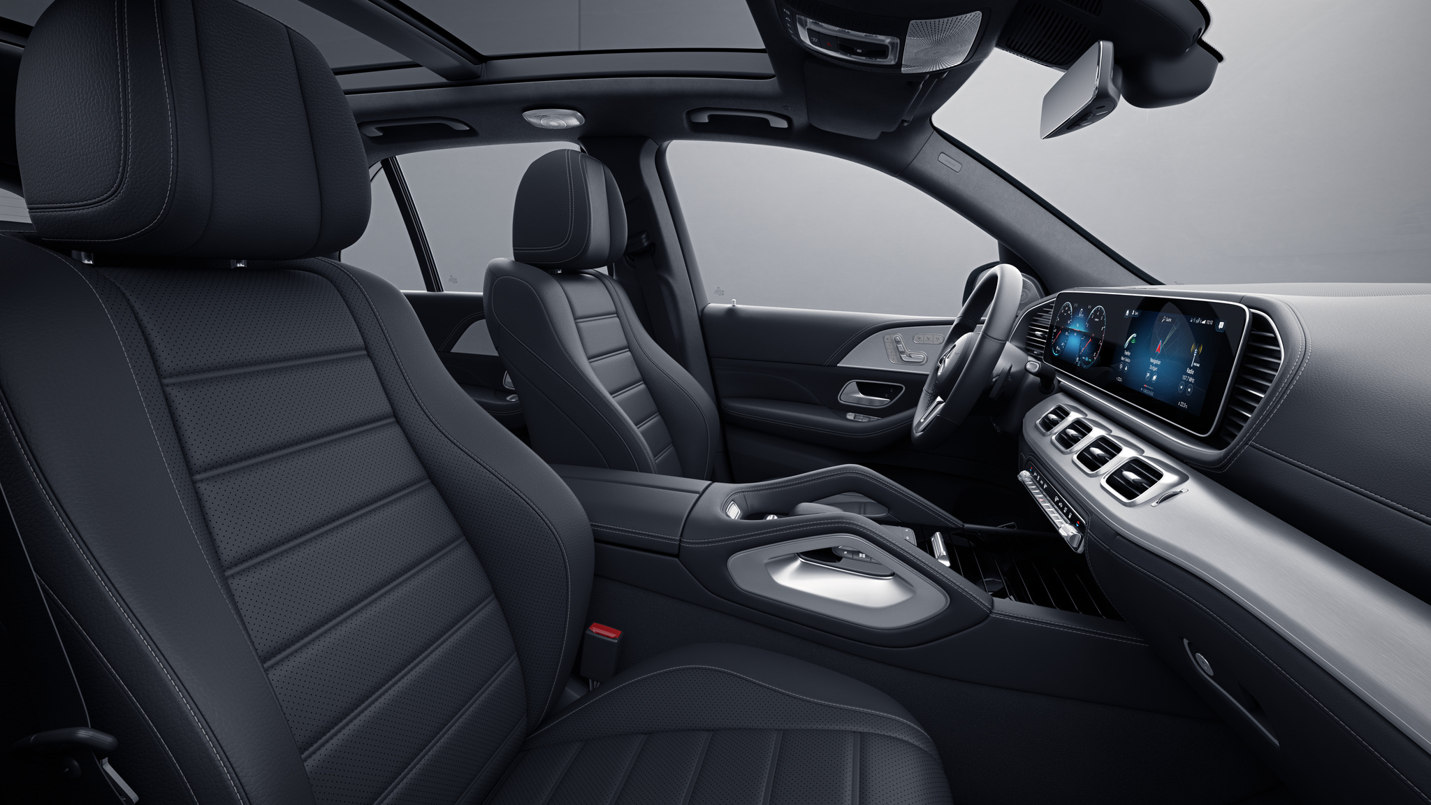 Habitacle de la Mercedes GLE -  Sellerie  Cuir Rough cuir noir 
