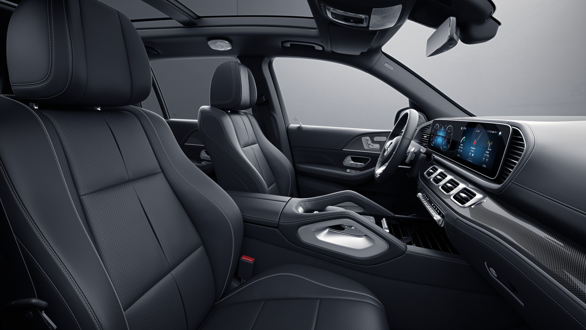 Habitacle de la Mercedes GLS avec une Sellerie cuir nappa noir