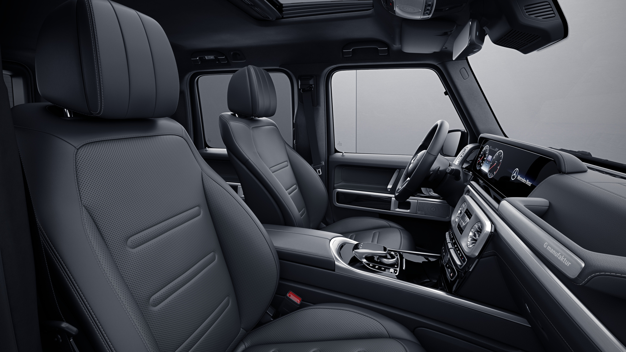Habitacle de la Mercedes Classe G, Cuir Nappa bicolore G manufaktur - Gris titane pearl noir 