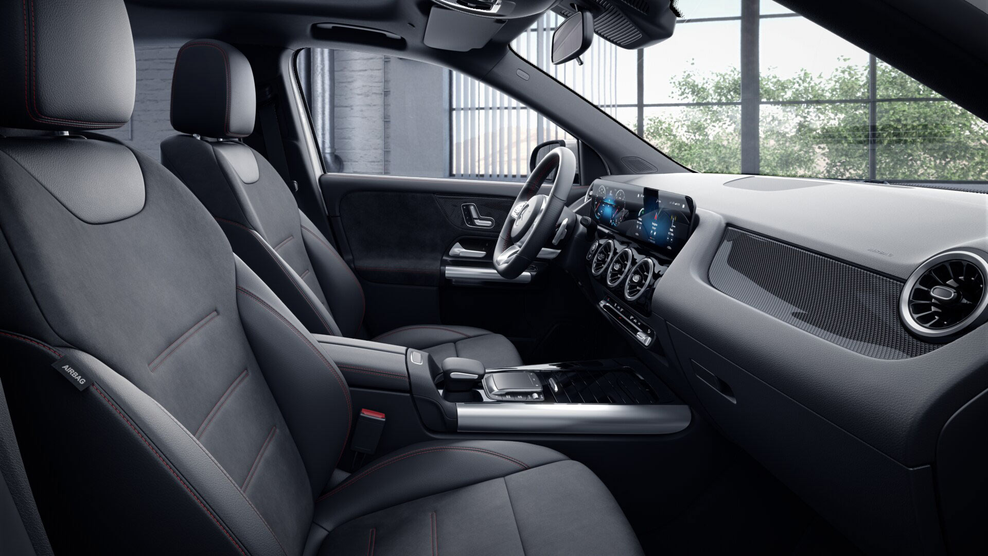 Poste de conduite de la Mercedes GLA AMG Line avec vue sur la console centrale