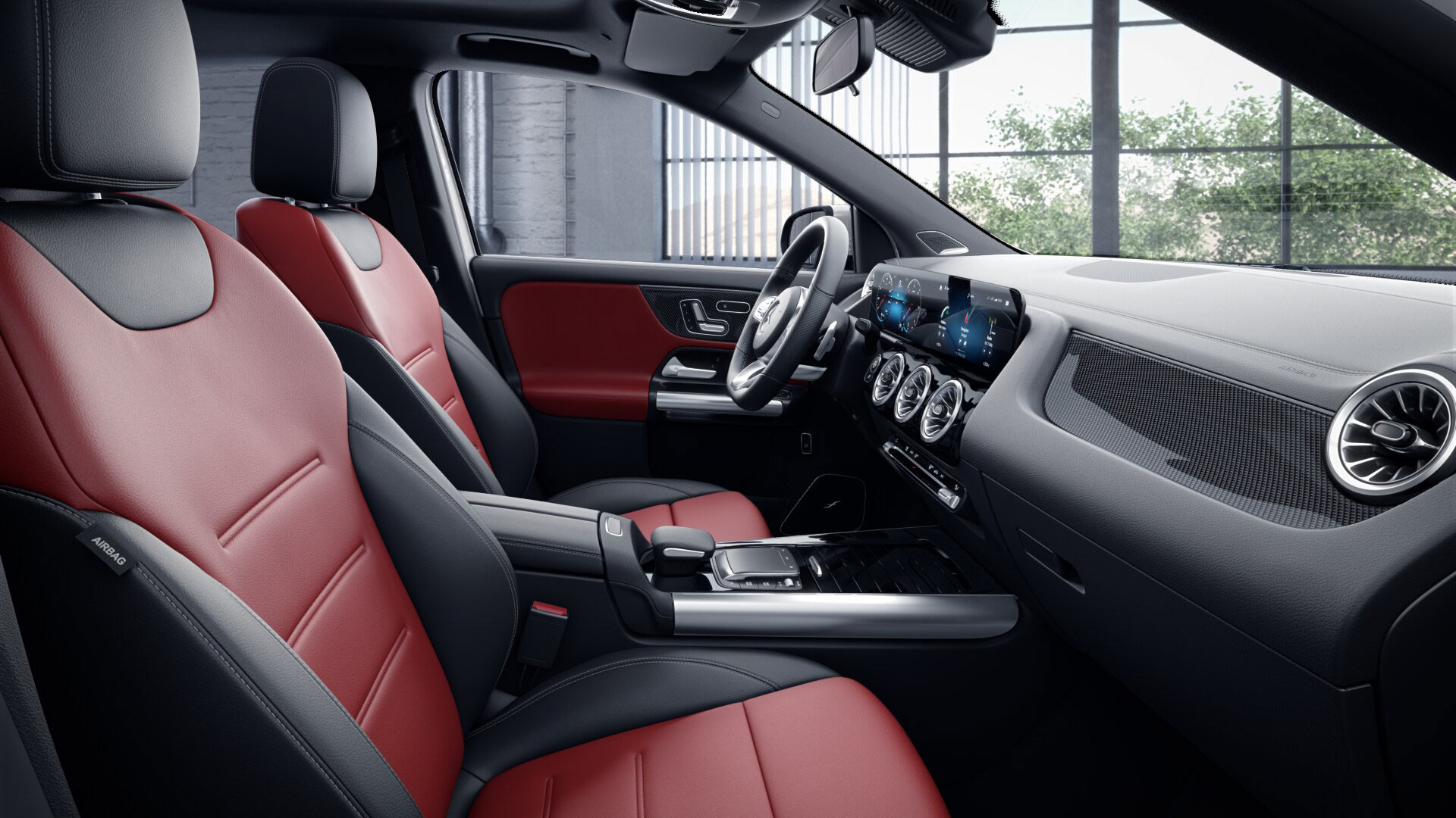 Poste de conduite de la Mercedes GLA AMG Line avec vue sur la console centrale